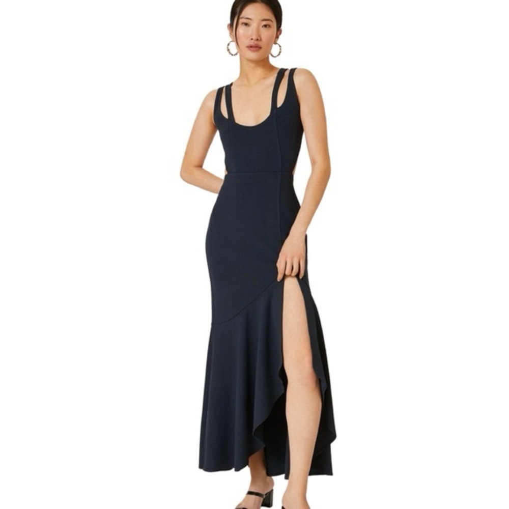 Anthropologie Navy Double-Strap High-Low Maxi Dress with Thigh Slit